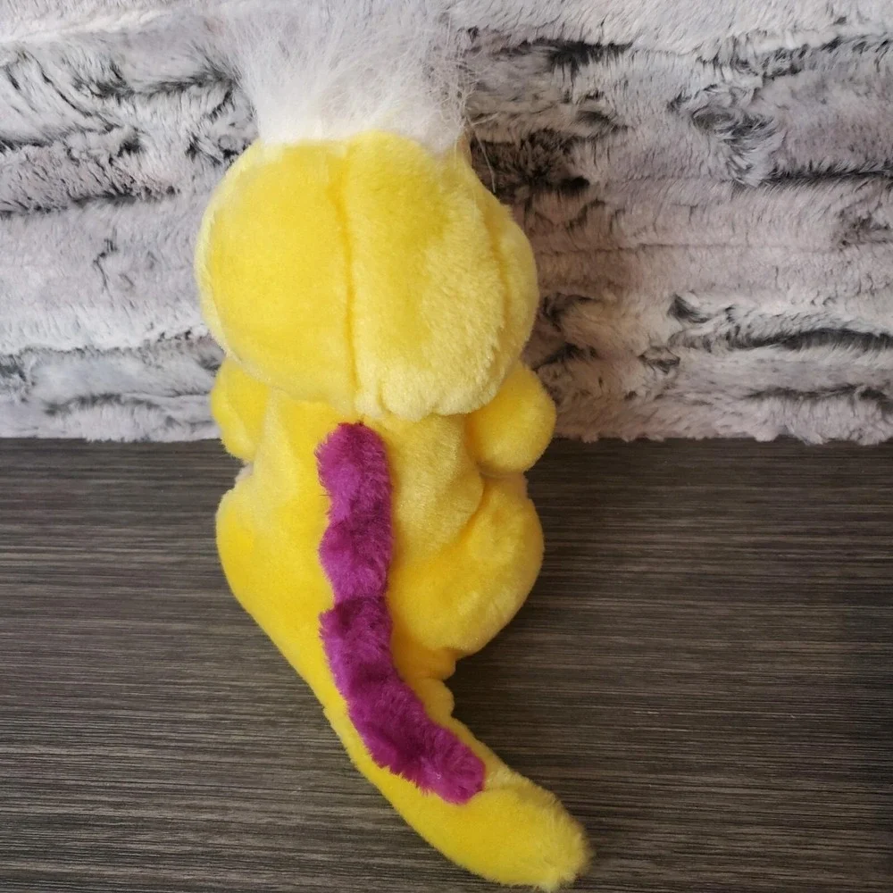 FUN STREET Yellow Dinosaur Plush Sleepy‎ Blue Eyes Purple Spine Green Belly 8